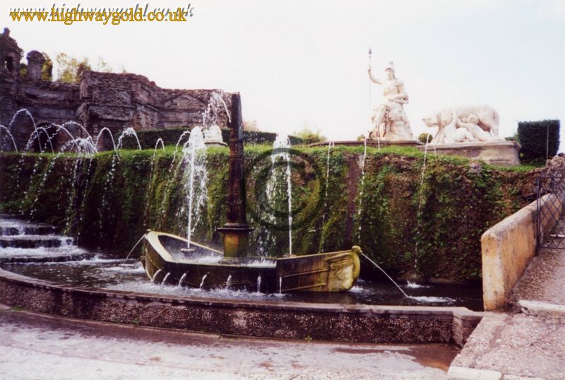 One of the many fountains on the villa
